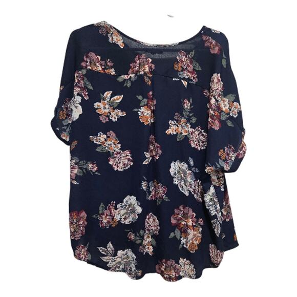 Maurices Navy Floral Criss Cross Blouse Size XL - Picture 2 of 9